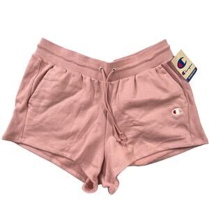 Champion Shorts Women 2XL Pink Reverse Weave Heavyweight Fleece Lined Drawstring